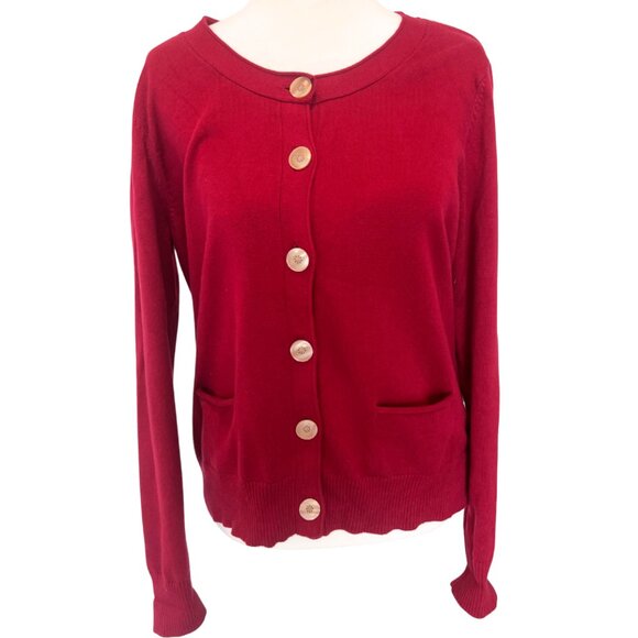 J. Jill Petite M Dark Ruby Red Button Front Stretch Cardigan Sweater - Picture 1 of 8